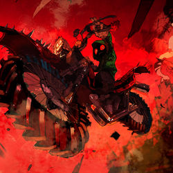 This is a pixiv picture whose title is 赤い眼のやつがくる！.