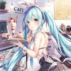 This is a pixiv picture whose title is Cafe Miku.