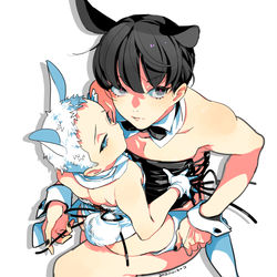 This is a pixiv picture whose title is 乗っかり黒白バニー.