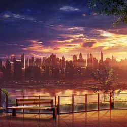 This is a pixiv picture whose title is 夕焼けの街並み.