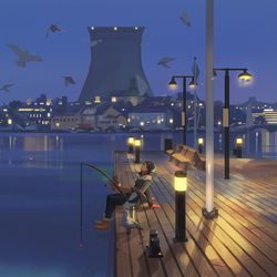 This is a pixiv picture whose title is Late night fishing.