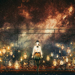 This is a pixiv picture whose title is 地上の灯りと天の星.