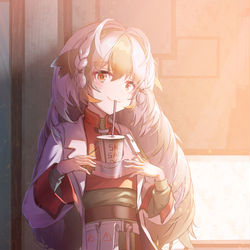 This is a pixiv picture whose title is 当博士请雪雉喝奶茶后雪雉想要回报博士....