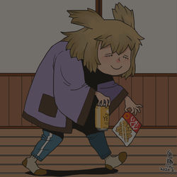 This is a pixiv picture whose title is 夜中に自分の部屋でこっそり寝酒しようとする神子様.