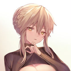 This is a pixiv picture whose title is 【FGO】下乳胸開きタートルネック.
