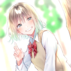 This is a pixiv picture whose title is 「おはよ、いこっか！」.