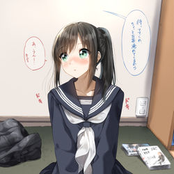 This is a pixiv picture whose title is はじめて男子の部屋に入って落ち着かない子.