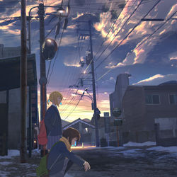 This is a pixiv picture whose title is 何を話すでもなく、ただバスを待つ.