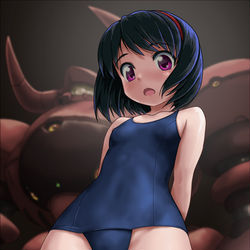 This is a pixiv picture whose title is 大人のやる事に疑いを持つスク水娘ちゃん4.