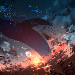 This is a pixiv picture whose title is 夕焼水族館.