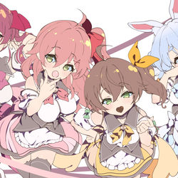 This is a pixiv picture whose title is 【バレンタイン】マリン×みこ×まつり×ぺこら【キッス】.