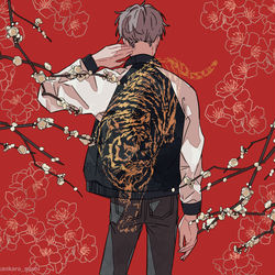 This is a pixiv picture whose title is 虎の刺繍のスカジャン.