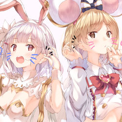 This is a pixiv picture whose title is 付け耳ズ（セージジータちゃんとビカラちゃん）の衣装交換.