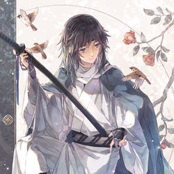 This is a pixiv picture whose title is 椿と雀.