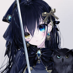 This is a pixiv picture whose title is 黒と金と梟.