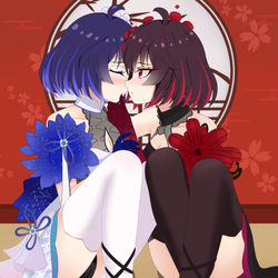 This is a pixiv picture whose title is 黑希X白希.