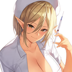 This is a pixiv picture whose title is 褐色エルフのナースさん.