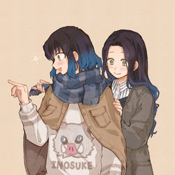 This is a pixiv picture whose title is 嘴平母子.