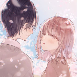 This is a pixiv picture whose title is 「先輩、あのね。」.