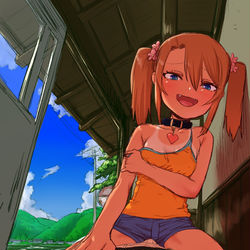 This is a pixiv picture whose title is 田舎のバス停にて.