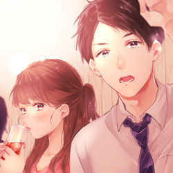 This is a pixiv picture whose title is 『　気になる あの人の隣。　』.