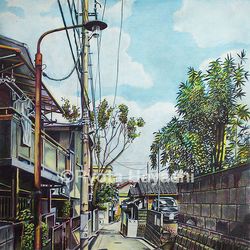 This is a pixiv picture whose title is 古い街灯のある路地 中野区白鷺.