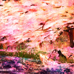 This is a pixiv picture whose title is 夜桜流し.