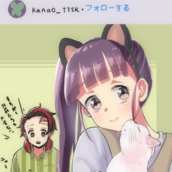 This is a pixiv picture whose title is カナヲのInstagram📸炭治郎と猫カフェへ.