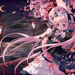 This is a pixiv picture whose title is 夜桜.