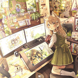This is a pixiv picture whose title is 絵描き娘の作業部屋.
