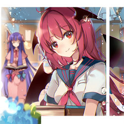 This is a pixiv picture whose title is 「パチュリー先生、雨止みましたよ」.