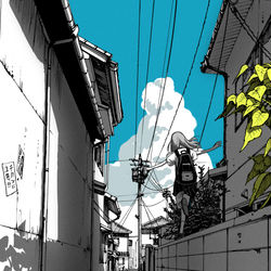 This is a pixiv picture whose title is 路地裏にはサメがいる.