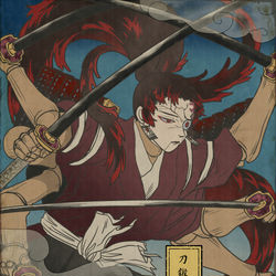 This is a pixiv picture whose title is 「刀鍛冶里眠絡繰零」.