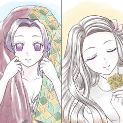 This is a pixiv picture whose title is 鬼滅の女子たちに相手のアイテム持たせてみた.