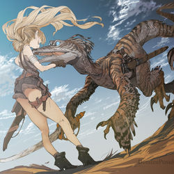 This is a pixiv picture whose title is 恐竜はキスで死ぬ.