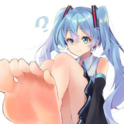 This is a pixiv picture whose title is ミクちゃんに足裏見せてもらった.