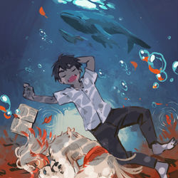 This is a pixiv picture whose title is 【PFAOS】青の約束、赤い夢.