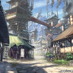 This is a pixiv picture whose title is ［仕事絵］あやかしランブル！_絡繰の町.