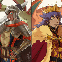 This is a pixiv picture whose title is King and Knight.