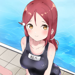 This is a pixiv picture whose title is 桜内さんとプール.