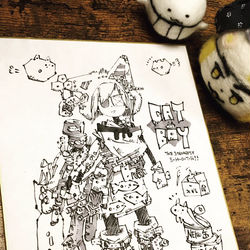 This is a pixiv picture whose title is 色紙にショタお絵かき.