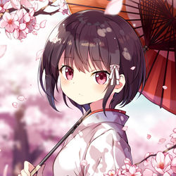 This is a pixiv picture whose title is 桜と巫女.