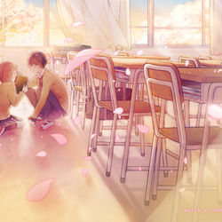This is a pixiv picture whose title is 桜のような、キミとの初恋.