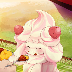 This is a pixiv picture whose title is カレーを頬張るマホイップ.