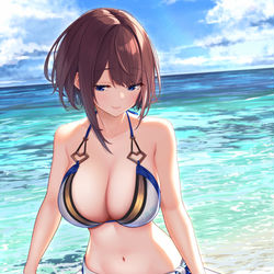 This is a pixiv picture whose title is 浜辺お散歩の一夜ちゃん.