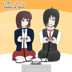 This is a pixiv picture whose title is 【セピアイラスト1】おうちでゲーム日和！.