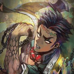 This is a pixiv picture whose title is 「-覚醒-悲鳴嶼行冥」【メイキングあり】.