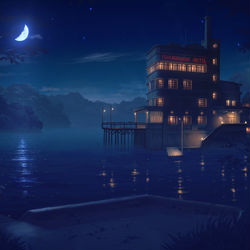 This is a pixiv picture whose title is 今宵は月の下の湖で.