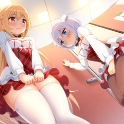 This is a pixiv picture whose title is トイレの前で尿意に耐える絵.
