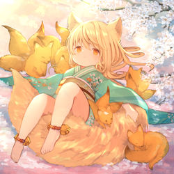 This is a pixiv picture whose title is 桜と狐っ子.